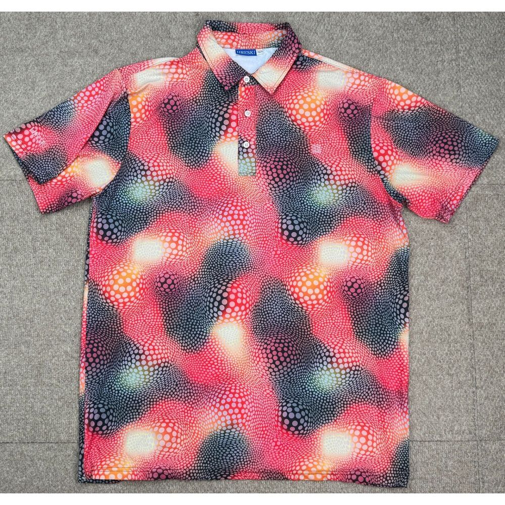 Hreski Men's Button Up Short Sleeve Multicolored Golf Polo Size Large